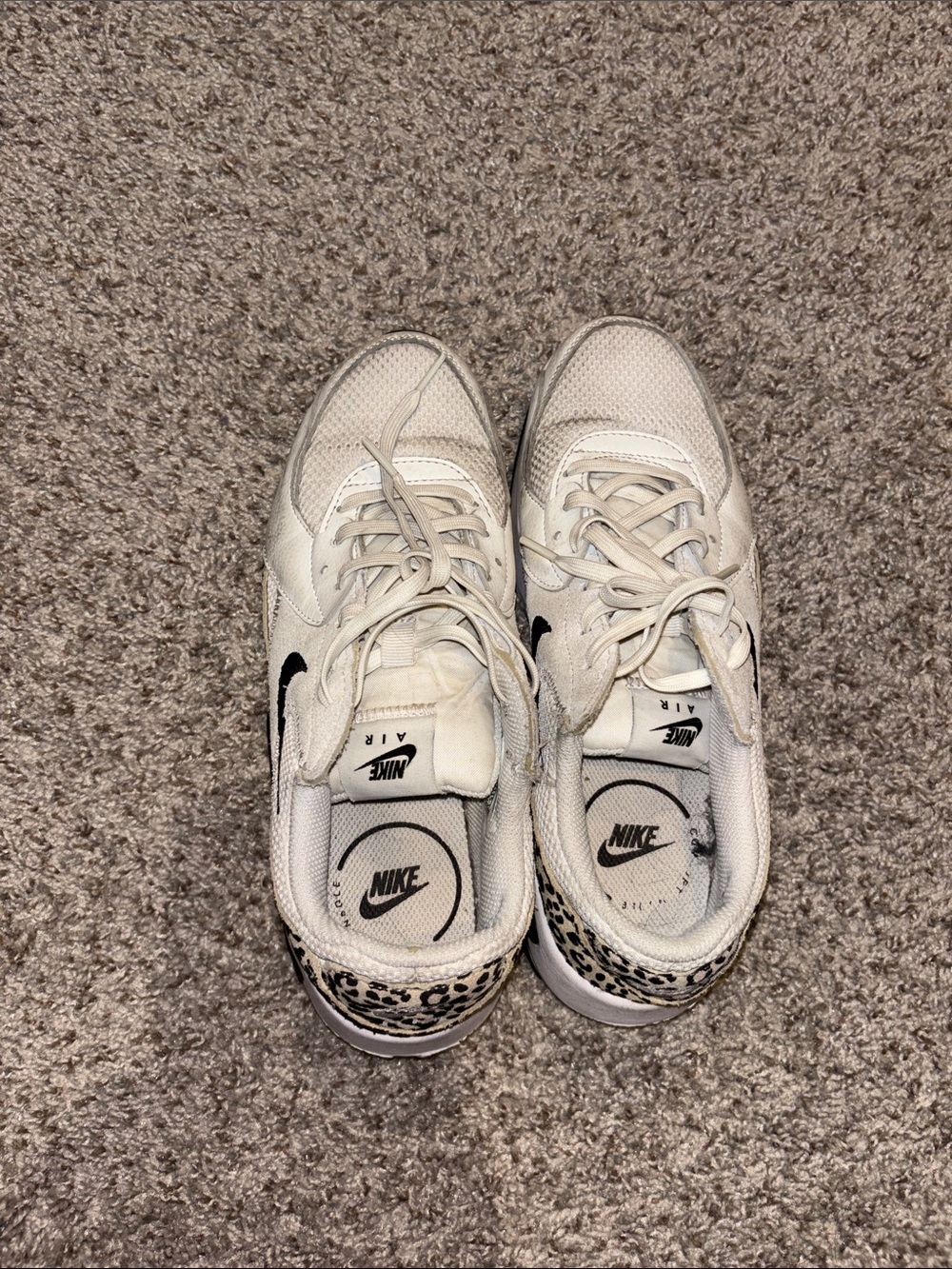Nike White Sneakers with Black Swoosh and Leopard Heel